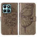 For Honor X6a Embossed Butterfly Leather Phone Case(Grey)