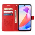 For Honor X6a Embossed Butterfly Leather Phone Case(Red)
