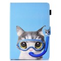 For 8 inch Universal Colored Drawing Stitching Leather Tablet Case(Diving Cat)