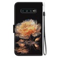 For Samsung Galaxy S10 Crystal Texture Colored Drawing Leather Phone Case(Gold Peony)