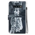 For Samsung Galaxy S10 Crystal Texture Colored Drawing Leather Phone Case(Cat Tiger Reflection)