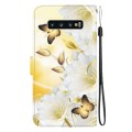 For Samsung Galaxy S10 Crystal Texture Colored Drawing Leather Phone Case(Gold Butterfly Epiphyllum)