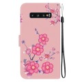 For Samsung Galaxy S10 Crystal Texture Colored Drawing Leather Phone Case(Cherry Blossoms)