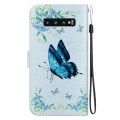 For Samsung Galaxy S10 Crystal Texture Colored Drawing Leather Phone Case(Blue Pansies)