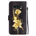 For Samsung Galaxy S10+ Crystal Texture Colored Drawing Leather Phone Case(Gold Butterfly Rose)