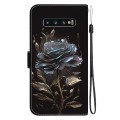 For Samsung Galaxy S10+ Crystal Texture Colored Drawing Leather Phone Case(Black Rose)