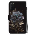 For Samsung Galaxy S20 Crystal Texture Colored Drawing Leather Phone Case(Black Rose)