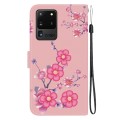 For Samsung Galaxy S20 Ultra Crystal Texture Colored Drawing Leather Phone Case(Cherry Blossoms)