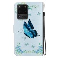 For Samsung Galaxy S20 Ultra Crystal Texture Colored Drawing Leather Phone Case(Blue Pansies)