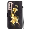 For Samsung Galaxy S21 5G Crystal Texture Colored Drawing Leather Phone Case(Gold Butterfly Rose)