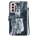 For Samsung Galaxy S21 5G Crystal Texture Colored Drawing Leather Phone Case(Cat Tiger Reflection)