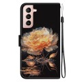 For Samsung Galaxy S21 FE 5G Crystal Texture Colored Drawing Leather Phone Case(Gold Peony)