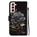 For Samsung Galaxy S21 FE 5G Crystal Texture Colored Drawing Leather Phone Case(Black Rose)