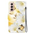 For Samsung Galaxy S21 FE 5G Crystal Texture Colored Drawing Leather Phone Case(Gold Butterfly Epiph