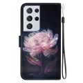 For Samsung Galaxy S21 Ultra 5G Crystal Texture Colored Drawing Leather Phone Case(Purple Peony)