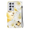 For Samsung Galaxy S21 Ultra 5G Crystal Texture Colored Drawing Leather Phone Case(Gold Butterfly Ep
