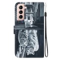 For Samsung Galaxy S22 5G Crystal Texture Colored Drawing Leather Phone Case(Cat Tiger Reflection)