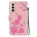 For Samsung Galaxy S22+ 5G Crystal Texture Colored Drawing Leather Phone Case(Cherry Blossoms)