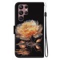 For Samsung Galaxy S22 Ultra 5G Crystal Texture Colored Drawing Leather Phone Case(Gold Peony)