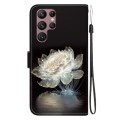 For Samsung Galaxy S22 Ultra 5G Crystal Texture Colored Drawing Leather Phone Case(Crystal Peony)