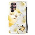 For Samsung Galaxy S22 Ultra 5G Crystal Texture Colored Drawing Leather Phone Case(Gold Butterfly Ep