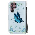 For Samsung Galaxy S22 Ultra 5G Crystal Texture Colored Drawing Leather Phone Case(Blue Pansies)