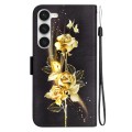 For Samsung Galaxy S23 5G Crystal Texture Colored Drawing Leather Phone Case(Gold Butterfly Rose)