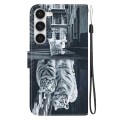 For Samsung Galaxy S23 5G Crystal Texture Colored Drawing Leather Phone Case(Cat Tiger Reflection)