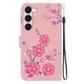 For Samsung Galaxy S23 5G Crystal Texture Colored Drawing Leather Phone Case(Cherry Blossoms)