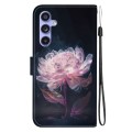 For Samsung Galaxy S23 FE 5G Crystal Texture Colored Drawing Leather Phone Case(Purple Peony)
