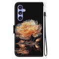 For Samsung Galaxy S23 FE 5G Crystal Texture Colored Drawing Leather Phone Case(Gold Peony)