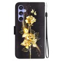 For Samsung Galaxy S23 FE 5G Crystal Texture Colored Drawing Leather Phone Case(Gold Butterfly Rose)