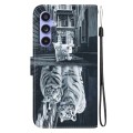 For Samsung Galaxy S23 FE 5G Crystal Texture Colored Drawing Leather Phone Case(Cat Tiger Reflection