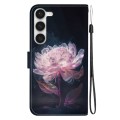 For Samsung Galaxy S23+ 5G Crystal Texture Colored Drawing Leather Phone Case(Purple Peony)