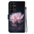 For Samsung Galaxy S23 Ultra 5G Crystal Texture Colored Drawing Leather Phone Case(Purple Peony)