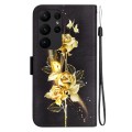 For Samsung Galaxy S23 Ultra 5G Crystal Texture Colored Drawing Leather Phone Case(Gold Butterfly Ro