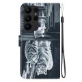 For Samsung Galaxy S23 Ultra 5G Crystal Texture Colored Drawing Leather Phone Case(Cat Tiger Reflect