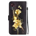 For Samsung Galaxy Xcover 5 Crystal Texture Colored Drawing Leather Phone Case(Gold Butterfly Rose)