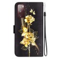 For Samsung Galaxy S20 FE 5G Crystal Texture Colored Drawing Leather Phone Case(Gold Butterfly Rose)