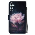 For Samsung Galaxy A15 Crystal Texture Colored Drawing Leather Phone Case(Purple Peony)