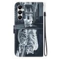 For Samsung Galaxy A05s Crystal Texture Colored Drawing Leather Phone Case(Cat Tiger Reflection)