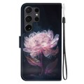 For Samsung Galaxy S24 Ultra 5G Crystal Texture Colored Drawing Leather Phone Case(Purple Peony)