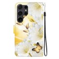For Samsung Galaxy S24 Ultra 5G Crystal Texture Colored Drawing Leather Phone Case(Gold Butterfly Ep