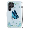 For Samsung Galaxy S24 Ultra 5G Crystal Texture Colored Drawing Leather Phone Case(Blue Pansies)