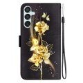 For Samsung Galaxy M15/F15 Crystal Texture Colored Drawing Leather Phone Case(Gold Butterfly Rose)