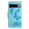 For Google Pixel 8 Butterfly Embossed Flip Leather Phone Case(Blue)