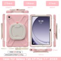 For Samsung Galaxy Tab A9+ Silicone Hybrid PC Tablet Case with Holder & Shoulder Strap(Pink)