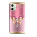 For Motorola Moto G54 Crystal 3D Shockproof Protective Leather Phone Case(Pink Bottom Butterfly)
