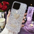 For iPhone 15 Pro Starry Sequin Diamond Heart Epoxy TPU Phone Case(Silver)