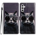 For Samsung Galaxy A05s Colored Drawing Leather Phone Case(Sunglasses Cat)